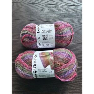 2 Skeins Loops & Threads Skyscape Yarn Paysage Celeste Purple Green Multi 524yds